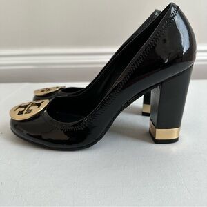 Tory Burch Black Patent Heels with Gold Detail